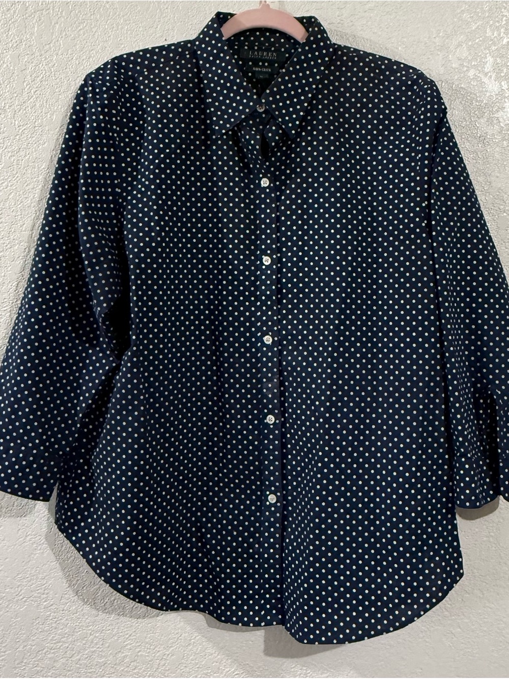 Lauren Ralph Lauren Navy Polka Dot Button-Front Blouse